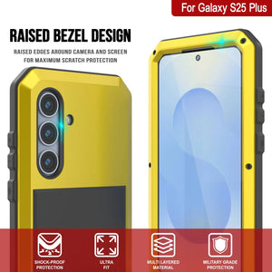 Galaxy S25 más estuche de metal, cubierta de armadura de grado militar de servicio pesado [prueba de choque] Cuerpo completo duro [amarillo]