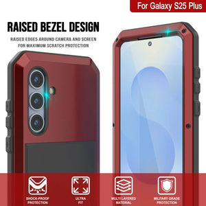 Galaxy S25 más estuche de metal, cubierta de armadura de grado militar de alta resistencia [prueba de choque] Cuerpo completo duro [rojo]