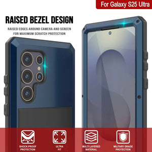Caso de metal Ultra Galaxy S25, cubierta de armadura de grado militar de servicio pesado [prueba de choque] Cuerpo completo duro [azul]