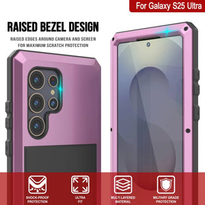 Caso de metal Ultra Galaxy S25, cubierta de armadura de grado militar de servicio pesado [prueba de choque] Cuerpo completo duro [rosa]