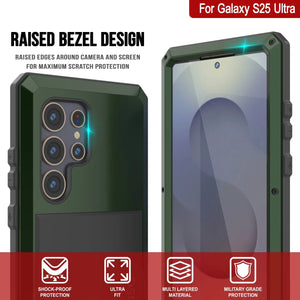 Galaxy S25 Case Ultra Metal, cubierta de armadura de grado militar de servicio pesado [prueba de choque] Cuerpo completo duro [verde oscuro]