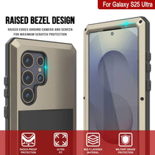 Cargar imagen en el visor de la galería, Caso de metal ultra Galaxy S25, cubierta de armadura de grado militar de servicio pesado [prueba de choque] Cuerpo completo duro [oro]

