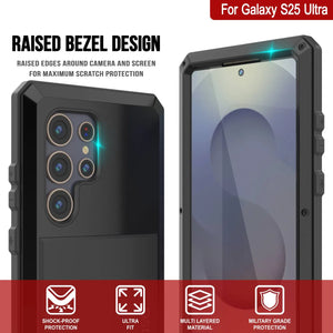 Caso de metal Ultra Galaxy S25, cubierta de armadura de grado militar de servicio pesado [prueba de choque] Cuerpo completo duro [negro]