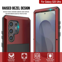 Cargar imagen en el visor de la galería, Caso de metal ultra Galaxy S25, cubierta de armadura de grado militar de servicio pesado [prueba de choque] Cuerpo completo duro [rojo]
