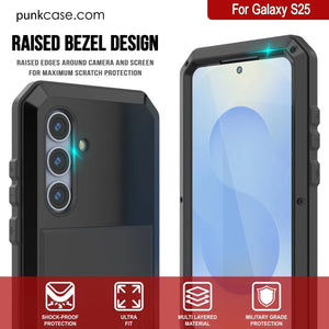 Case de metal Galaxy S25, cubierta de armadura de grado militar de servicio pesado [prueba de choque] Cuerpo completo duro [negro]