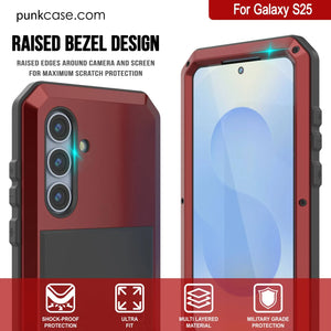 Case de metal Galaxy S25, cubierta de armadura de grado militar de servicio pesado [prueba de choque] Cuerpo completo duro [rojo]