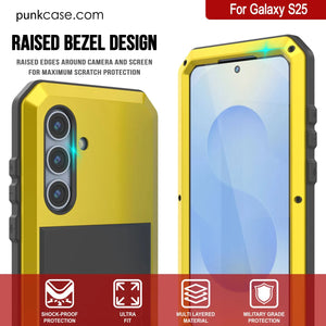 Case de metal Galaxy S25, cubierta de armadura de grado militar de servicio pesado [prueba de choque] Cuerpo completo duro [amarillo]