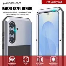 Cargar imagen en el visor de la galería, Case de metal Galaxy S25, cubierta de armadura de grado militar de alta resistencia [prueba de choque] Cuerpo completo duro [blanco]
