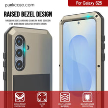 Cargar imagen en el visor de la galería, Case de metal Galaxy S25, cubierta de armadura de grado militar de servicio pesado [prueba de choque] Cuerpo completo duro [oro]
