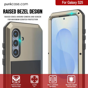 Case de metal Galaxy S25, cubierta de armadura de grado militar de servicio pesado [prueba de choque] Cuerpo completo duro [oro]