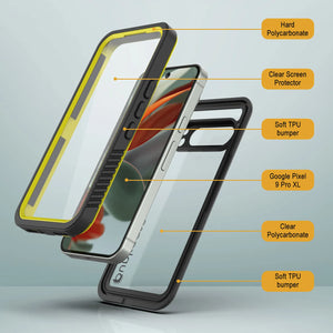 Caso impermeable de Google Pixel 9 Pro XL, cubierta de armadura punkcase [serie extrema] con protector de pantalla incorporado [amarillo]