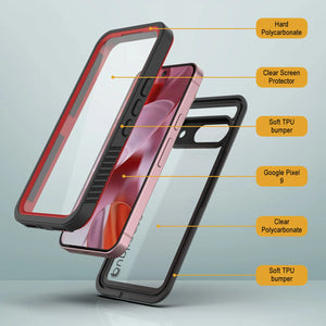 Caso impermeable de Google Pixel 9, cubierta de armadura punkcase [serie extrema] con protector de pantalla incorporado [rojo]
