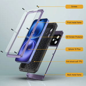 iPhone 16 Plus Metal Extreme 3.0 Serie Estuche impermeable aluminio IP68 w/buillt en la pantalla Protector y Kickstand [Purple]