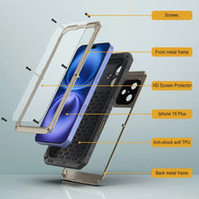 Cargar imagen en el visor de la galería, Case impermeable de aluminio de iPhone 16 Plus Metal Extreme 3.0 IP68 con protector de pantalla y Kickstand [dorado]
