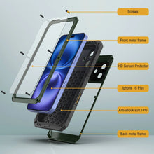 Cargar imagen en el visor de la galería, iPhone 16 Plus Metal Extreme 3.0 Estuche impermeable de aluminio IP68 con buillt en la pantalla Protector y Kickstand [Dark Green]
