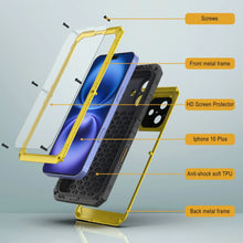 Cargar imagen en el visor de la galería, Case impermeable de aluminio de iPhone 16 Plus Metal Extreme 3.0 IP68 con protector de pantalla y Kickstand [amarillo]
