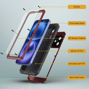 iPhone 16 Plus Metal Extreme 3.0 Serie Estuche impermeable aluminio IP68 w/buillt en la pantalla Protector y Kickstand [rojo]