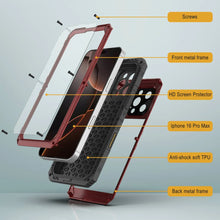 Cargar imagen en el visor de la galería, iPhone 16 Pro Max Metal Extreme 3.0 Estuche impermeable de aluminio IP68 con buillt en la pantalla Protector y Kickstand [rojo]
