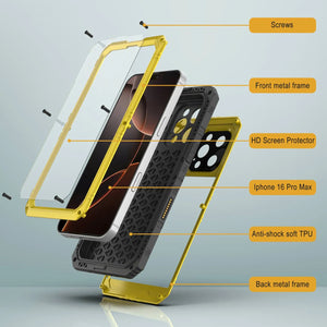 iPhone 16 Pro Max Metal Extreme 3.0 Estuche impermeable de aluminio IP68 w/buillt en la pantalla Protector y Kickstand [amarillo]