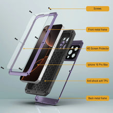 Cargar imagen en el visor de la galería, iPhone 16 Pro Max Metal Extreme 3.0 Estuche impermeable de aluminio IP68 con buillt en la pantalla Protector y Kickstand [púrpura]
