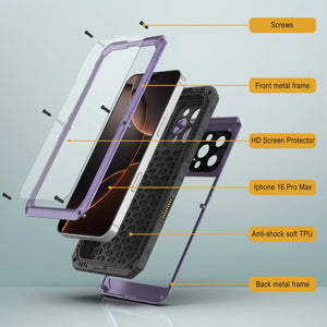 iPhone 16 Pro Max Metal Extreme 3.0 Estuche impermeable de aluminio IP68 con buillt en la pantalla Protector y Kickstand [púrpura]