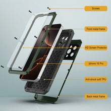 Load image into Gallery viewer, iPhone 16 Pro Metal Extreme 3.0 Estuche impermeable de aluminio IP68 w/buillt en la pantalla Protector y Kickstand [Dark Green]
