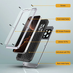 Caso impermeable de aluminio de la serie iPhone 16 Pro Metal 3.0 IP68 con protector de pantalla y Kickstand [blanco]