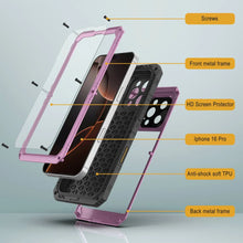 Load image into Gallery viewer, Case impermeable de aluminio iPhone 16 Pro Metal Extreme 3.0 IP68 con protector de pantalla y Kickstand [rosa]
