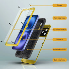 Cargar imagen en el visor de la galería, Case impermeable de aluminio de la serie Extreme 3.0 iPhone 16 con protector de pantalla y patada [amarillo]
