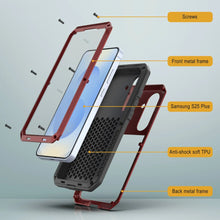 Cargar imagen en el visor de la galería, Galaxy S25 más estuche de metal, cubierta de armadura de grado militar de alta resistencia [prueba de choque] Cuerpo completo duro [rojo]
