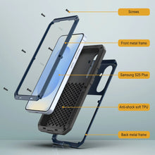 Cargar imagen en el visor de la galería, Galaxy S25 más estuche de metal, cubierta de armadura de grado militar de servicio pesado [prueba de choque] Cuerpo completo duro [azul]
