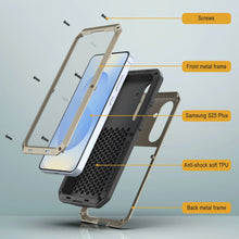 Cargar imagen en el visor de la galería, Galaxy S25 más estuche de metal, cubierta de armadura de grado militar de servicio pesado [prueba de choque] Cuerpo completo duro [oro]

