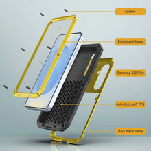 Cargar imagen en el visor de la galería, Galaxy S25 más estuche de metal, cubierta de armadura de grado militar de servicio pesado [prueba de choque] Cuerpo completo duro [amarillo]
