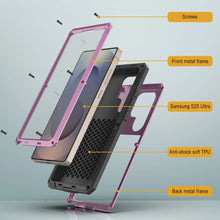 Cargar imagen en el visor de la galería, Caso de metal Ultra Galaxy S25, cubierta de armadura de grado militar de servicio pesado [prueba de choque] Cuerpo completo duro [rosa]
