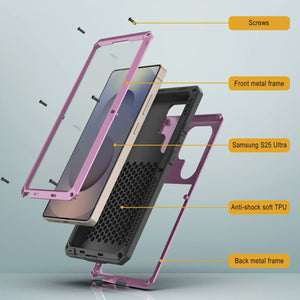 Caso de metal Ultra Galaxy S25, cubierta de armadura de grado militar de servicio pesado [prueba de choque] Cuerpo completo duro [rosa]