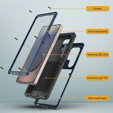 Cargar imagen en el visor de la galería, Caso de metal Ultra Galaxy S25, cubierta de armadura de grado militar de servicio pesado [prueba de choque] Cuerpo completo duro [azul]
