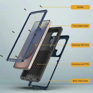 Caso de metal Ultra Galaxy S25, cubierta de armadura de grado militar de servicio pesado [prueba de choque] Cuerpo completo duro [azul]