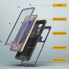 Cargar imagen en el visor de la galería, Caso de metal ultra Galaxy S25, cubierta de armadura de grado militar de servicio pesado [prueba de choque] Full Body Hard [Purple]
