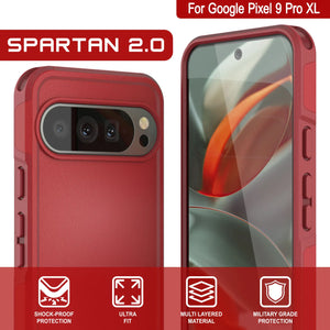 Punkcase Google Pixel 9 Pro XL Case, [Serie Spartan 2.0] Cubierta de servicio pesado resistente con protector de pantalla incorporado [rojo]