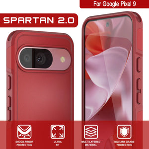 Punkcase Google Pixel 9 Case, [Serie Spartan 2.0] Cubierta de servicio pesado resistente con protector de pantalla incorporado [rojo]