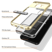 Cargar imagen en el visor de la galería, Galaxy S9 Case, PUNKcase [LUCID 3.0 Series] [Slim Fit] [Clear Back] Armor Cover w/ Integrated Kickstand, Anti-Shock System &amp; PUNKSHIELD Screen Protector for Samsung Galaxy S9 [Gold] (Color in image: Black)
