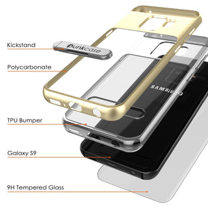 Galaxy S9 Case, PUNKcase [LUCID 3.0 Series] [Slim Fit] [Clear Back] Armor Cover w/ Integrated Kickstand, Anti-Shock System & PUNKSHIELD Screen Protector for Samsung Galaxy S9 [Gold] (Color in image: Black)