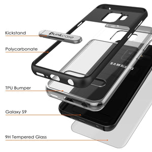 Galaxy S9 Case, PUNKcase [LUCID 3.0 Series] [Slim Fit] [Clear Back] Armor Cover w/ Integrated Kickstand, Anti-Shock System & PUNKSHIELD Screen Protector for Samsung Galaxy S9 [Black] (Color in image: Blue)