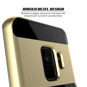 Galaxy S9 Case, PUNKcase [LUCID 3.0 Series] [Slim Fit] [Clear Back] Armor Cover w/ Integrated Kickstand, Anti-Shock System & PUNKSHIELD Screen Protector for Samsung Galaxy S9 [Gold] 