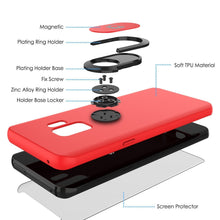 Cargar imagen en el visor de la galería, Galaxy S9 Case, Punkcase Magnetix Protective TPU Cover W/ Kickstand, Ring Grip Holder &amp; Metal Plate for Magnetic Car Phone Mount PLUS PunkShield Screen Protector for Samsung S9 Edge [Red] (Color in image: black)
