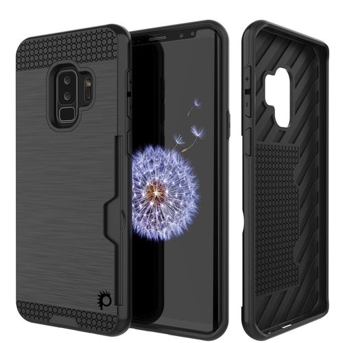 Galaxy S9 Plus Case, PUNKcase [SLOT Series] [Slim Fit] Dual-Layer Armor Cover w/Integrated Anti-Shock System, Credit Card Slot [Black] (Color in image: Black)