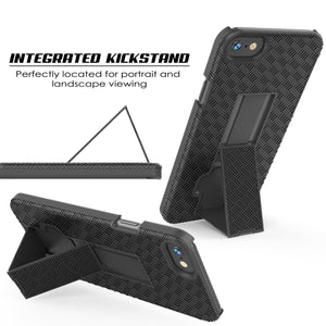 Punkcase iPhone 8 / 7 Case With Tempered Glass Screen Protector, Holster Belt Clip & Built-In Kickstand Non Slip Dual Layer Hybrid TPU Full Body Protection [Thin Fit] for Apple iPhone 7 & 8 [Black] 