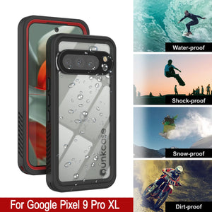 Caso impermeable de Google Pixel 9 Pro XL, Punkcase [serie extrema] Cubierta de armadura con protector de pantalla incorporado [rojo]