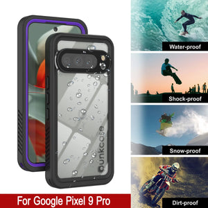 Caso impermeable de Google Pixel 9 Pro, cubierta de armadura punkcase [serie extrema] con protector de pantalla incorporado [púrpura]