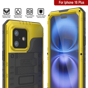 Case impermeable de aluminio de iPhone 16 Plus Metal Extreme 3.0 IP68 con protector de pantalla y Kickstand [amarillo]